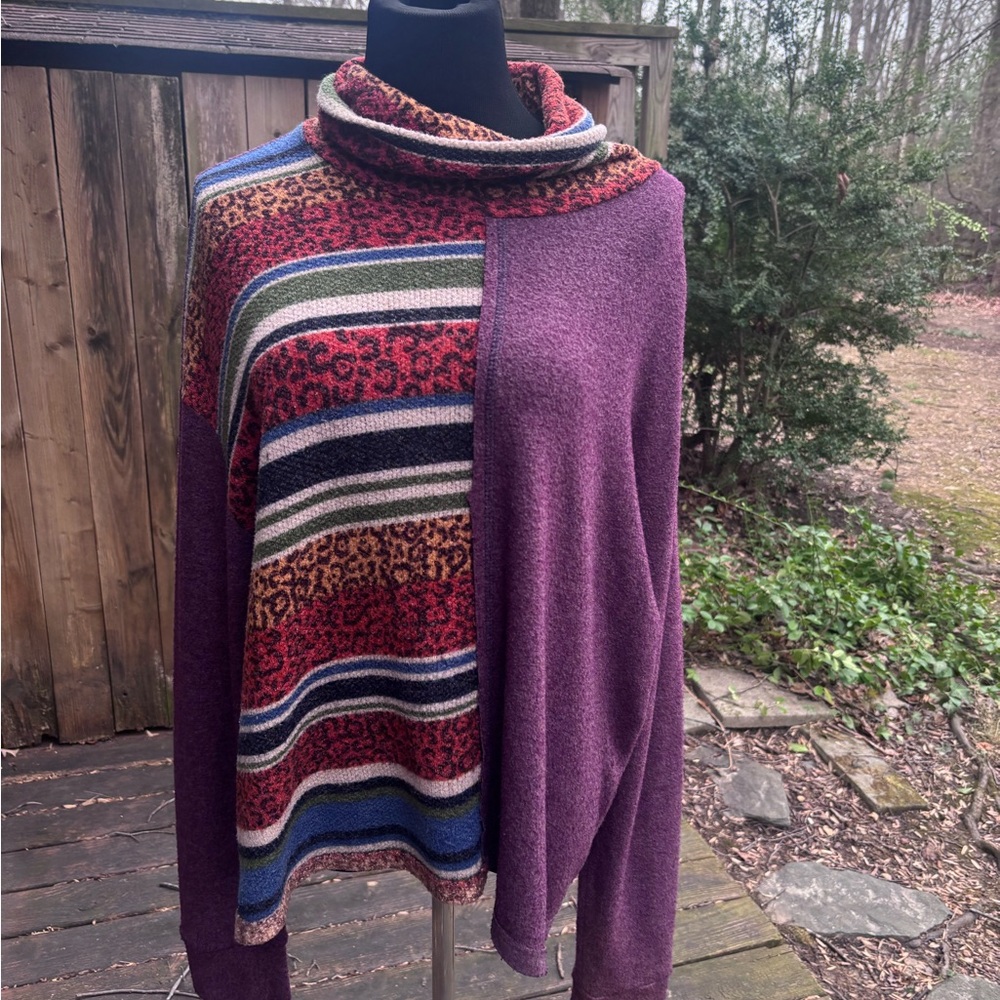 ADORA Purple and Multicolor Cowl Neck Sweater
